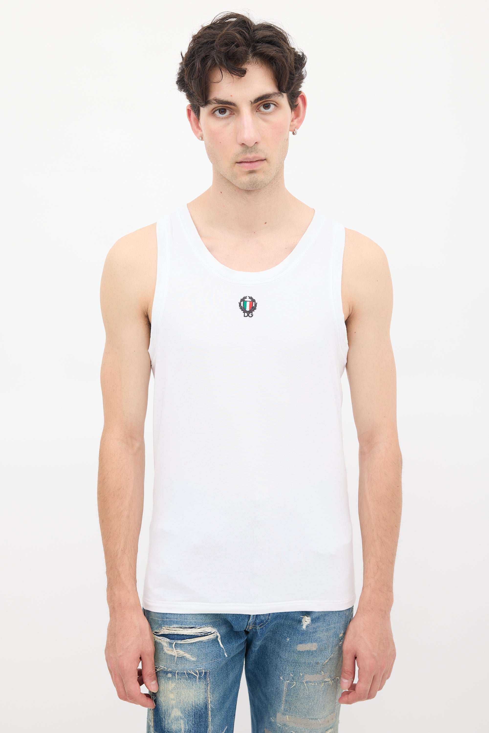 Dolce & Gabbana White Crest Patch Logo Tank Top