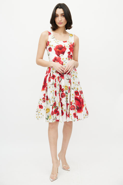 Dolce & Gabbana White & Multi Floral A-Line Dress