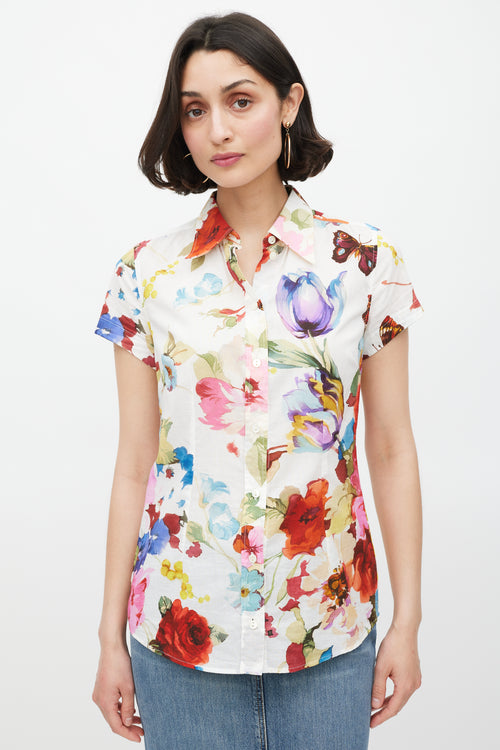 Dolce & Gabbana White & Multicolour Cotton Floral Top