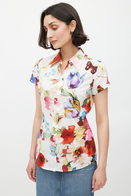 Dolce & Gabbana White & Multicolour Cotton Floral Top