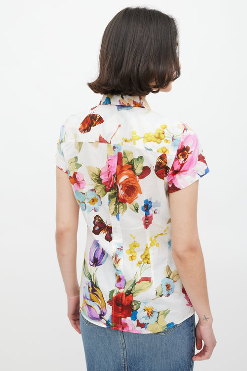 Dolce & Gabbana White & Multicolour Cotton Floral Top