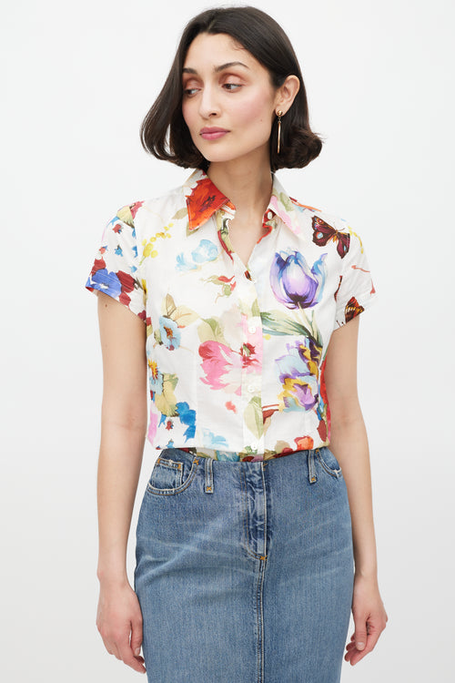 Dolce & Gabbana White & Multicolour Cotton Floral Top