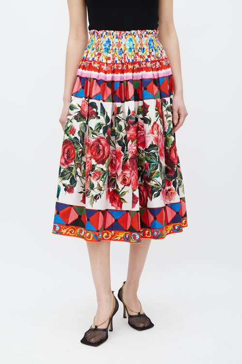 Dolce & Gabbana White & Multicolour Floral Mambo Skirt