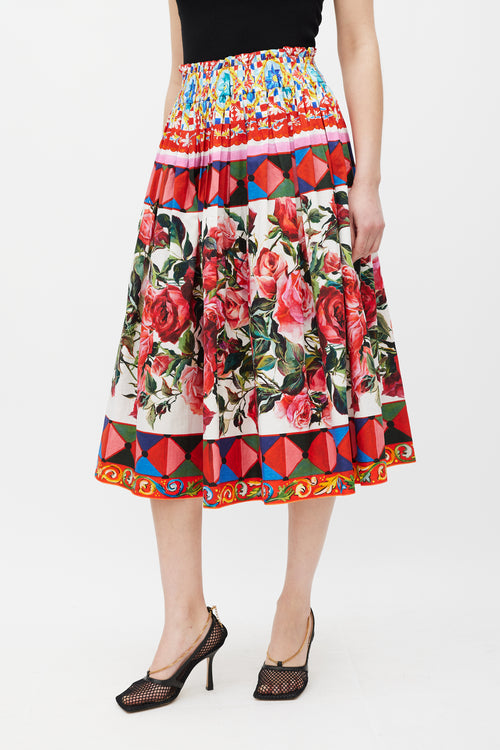 Dolce & Gabbana White & Multicolour Floral Mambo Skirt