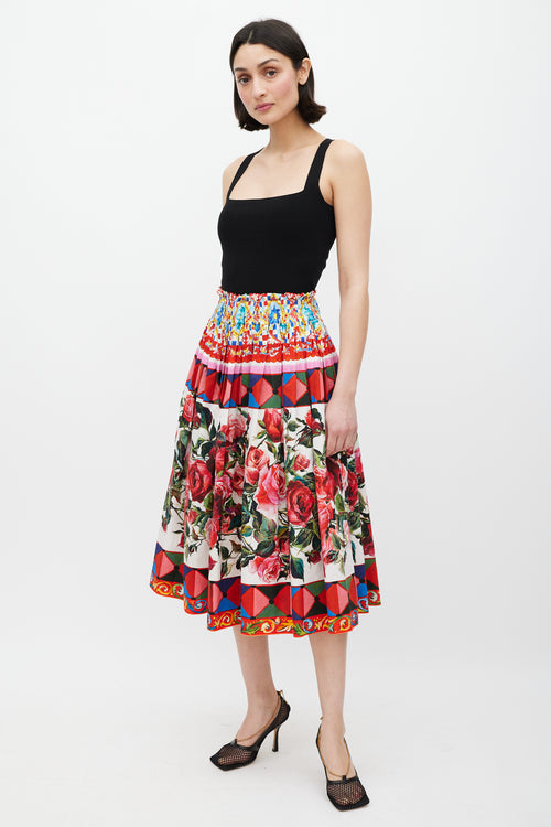Dolce & Gabbana White & Multicolour Floral Mambo Skirt
