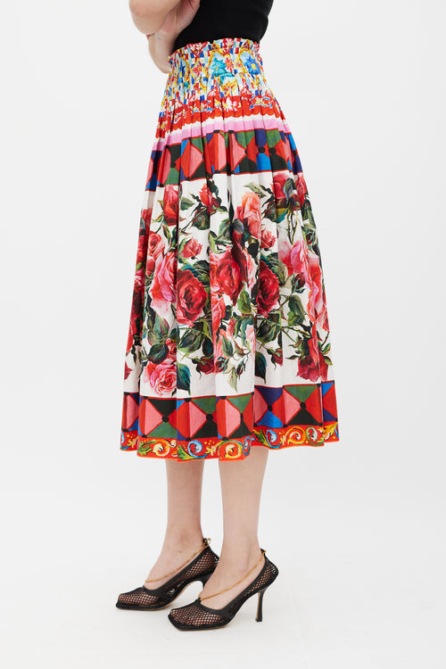Dolce & Gabbana White & Multicolour Floral Mambo Skirt
