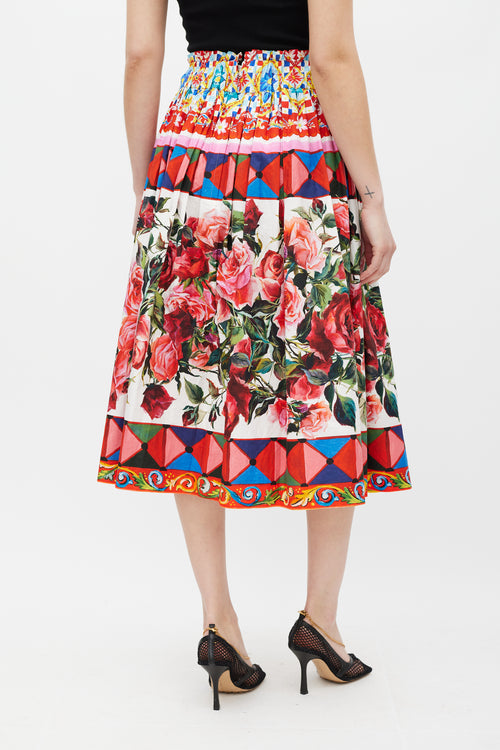 Dolce & Gabbana White & Multicolour Floral Mambo Skirt