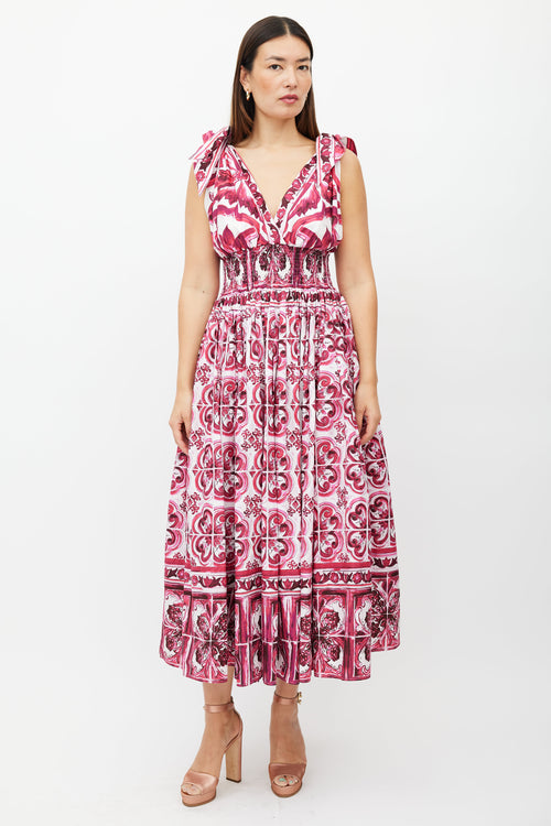 Dolce & Gabbana White & Multicolour Floral Smocked Dress