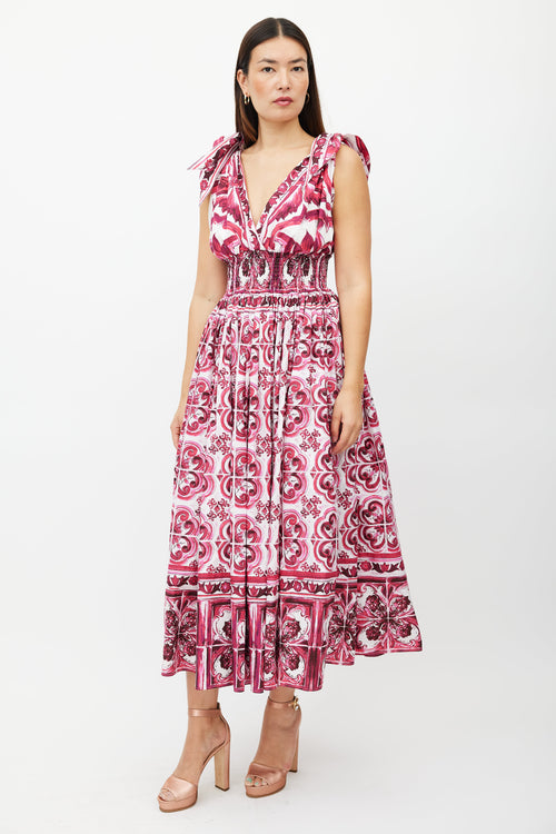 Dolce & Gabbana White & Multicolour Floral Smocked Dress