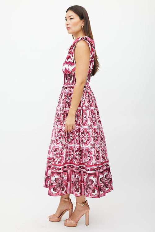 Dolce & Gabbana White & Multicolour Floral Smocked Dress