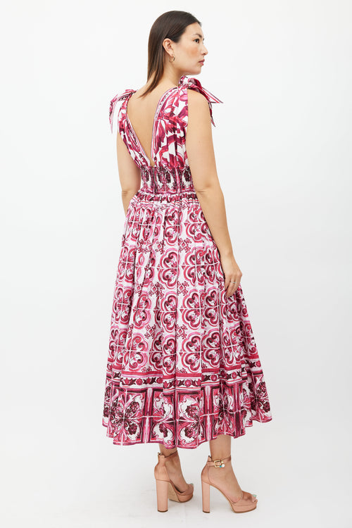 Dolce & Gabbana White & Multicolour Floral Smocked Dress