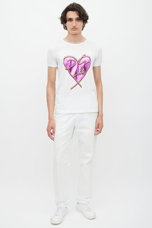 Dolce & Gabbana White & Multicolour Love Print T-Shirt