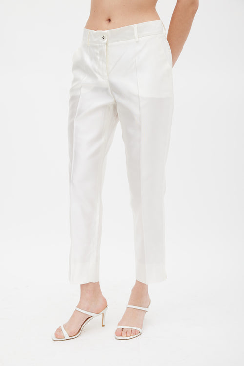 Dolce & Gabbana White Silk Slim Cropped Trouser