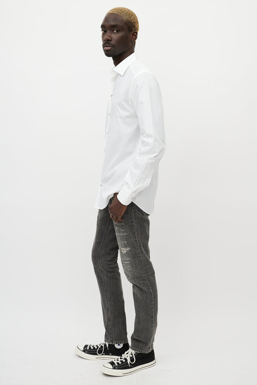 Dolce & Gabbana White & Silver Buttoned Shirt