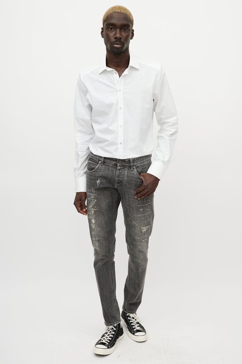 Dolce & Gabbana White & Silver Buttoned Shirt