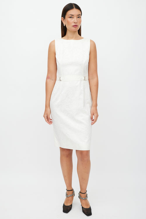 Dolce & Gabbana White & Silver Floral Brocade Dress