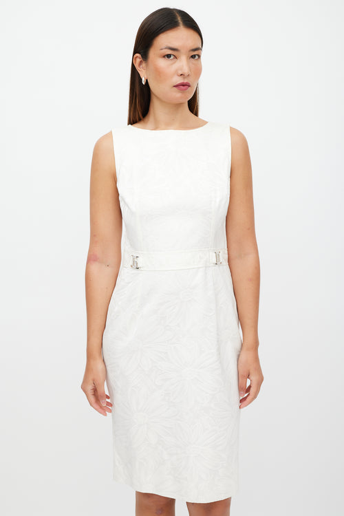 Dolce & Gabbana White & Silver Floral Brocade Dress