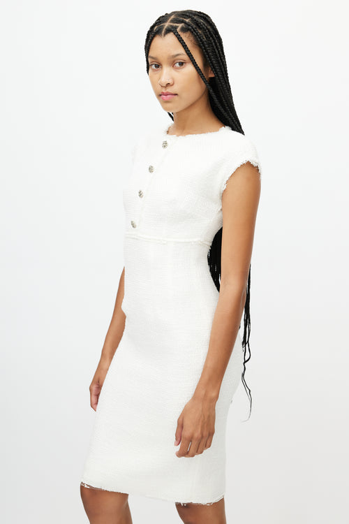 Dolce & Gabbana White Tweed Jewel Dress