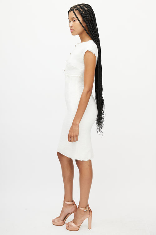 Dolce & Gabbana White Tweed Jewel Dress