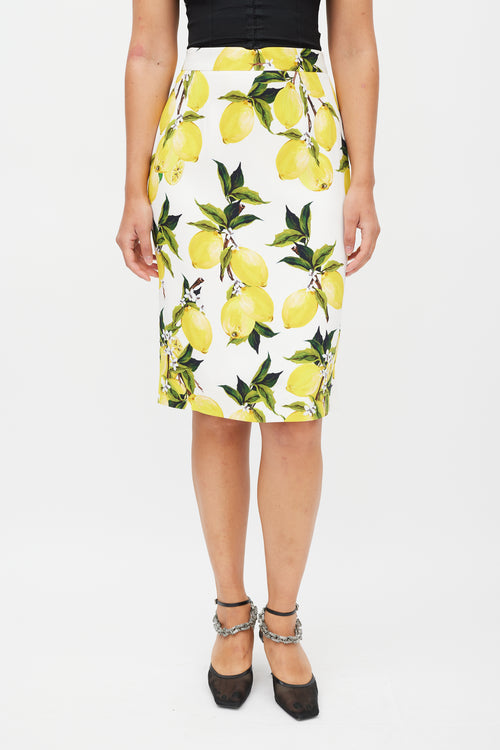 Dolce & Gabbana White & Yellow Lemon Skirt