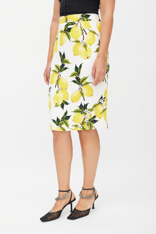 Dolce & Gabbana White & Yellow Lemon Skirt