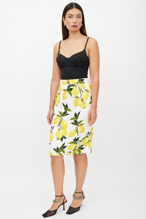 Dolce & Gabbana White & Yellow Lemon Skirt
