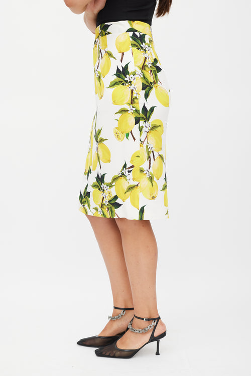 Dolce & Gabbana White & Yellow Lemon Skirt