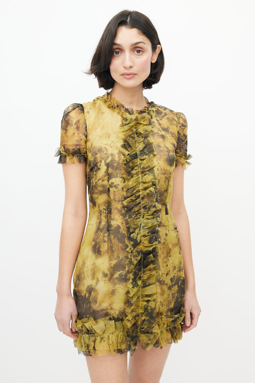 Dolce & Gabbana Yellow & Black Silk Ruffled Dress