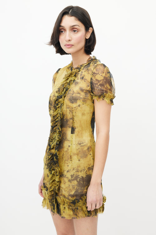 Dolce & Gabbana Yellow & Black Silk Ruffled Dress