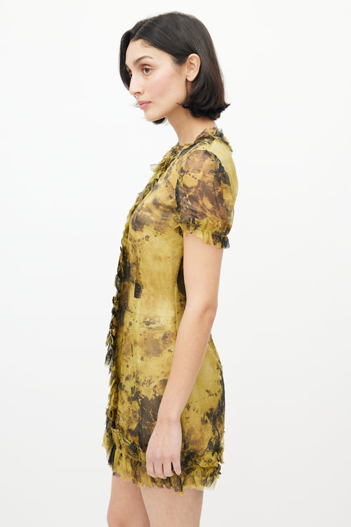 Dolce & Gabbana Yellow & Black Silk Ruffled Dress