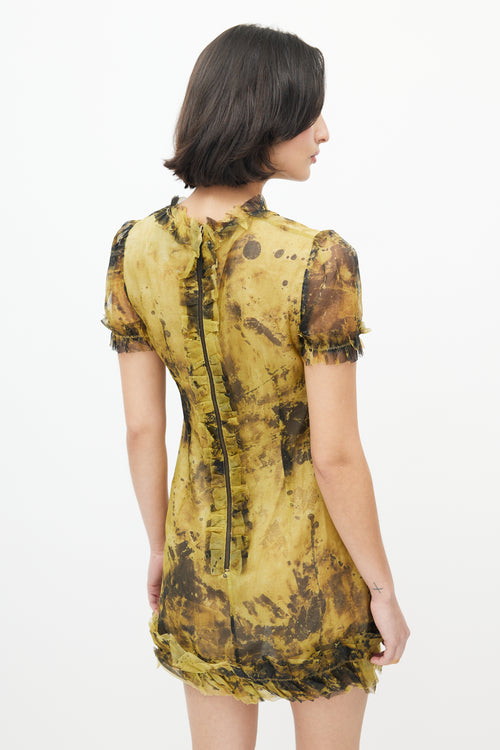Dolce & Gabbana Yellow & Black Silk Ruffled Dress