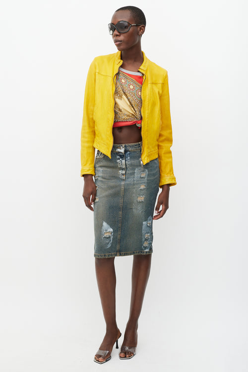 Dolce & Gabbana Yellow Leather Zipper Jacket