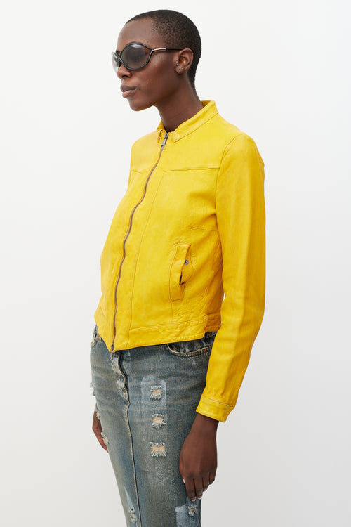 Dolce & Gabbana Yellow Leather Zipper Jacket