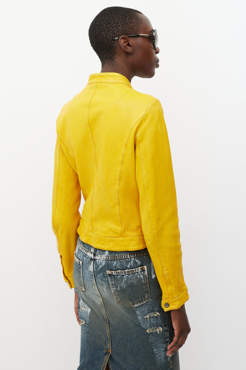 Dolce & Gabbana Yellow Leather Zipper Jacket
