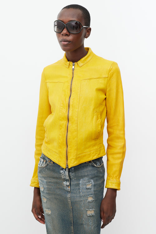 Dolce & Gabbana Yellow Leather Zipper Jacket