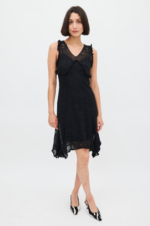 Dolce & Gabbana Black Crochet Sleeveless Midi Dress