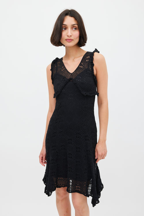 Dolce & Gabbana Black Crochet Sleeveless Midi Dress