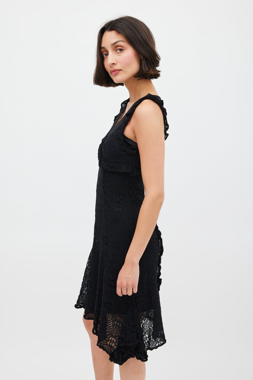 Dolce & Gabbana Black Crochet Sleeveless Midi Dress