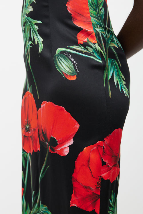 Dolce & Gabbana Black & Red Silk Floral Dress