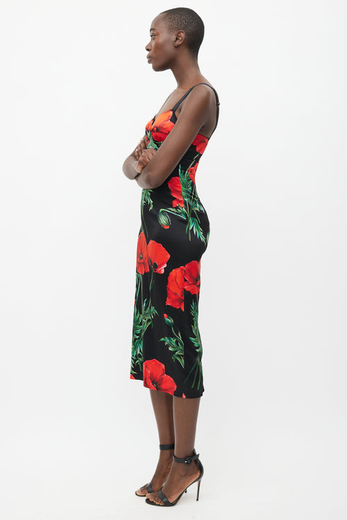Dolce & Gabbana Black & Red Silk Floral Dress