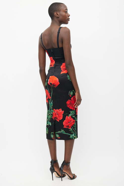 Dolce & Gabbana Black & Red Silk Floral Dress