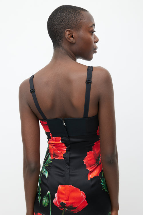 Dolce & Gabbana Black & Red Silk Floral Dress