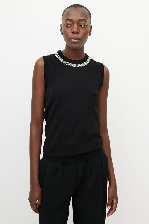 Dolce & Gabbana Black Wool & Silver Collar Top