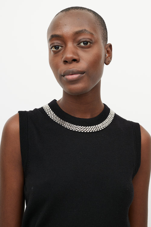 Dolce & Gabbana Black Wool & Silver Collar Top