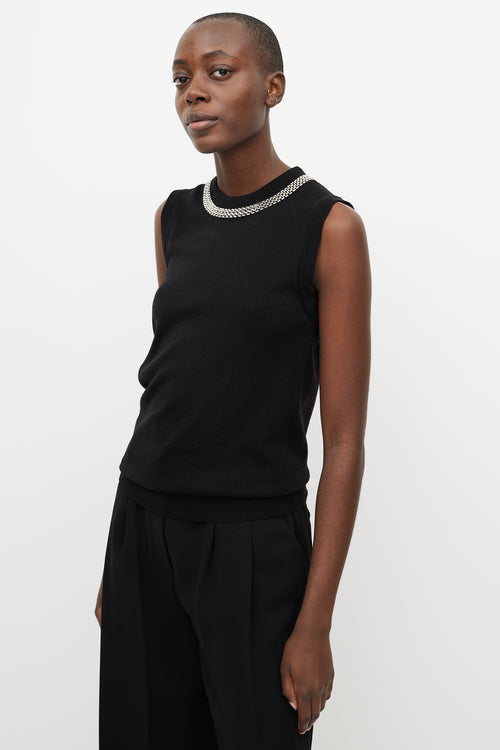 Dolce & Gabbana Black Wool & Silver Collar Top