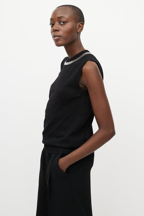 Dolce & Gabbana Black Wool & Silver Collar Top
