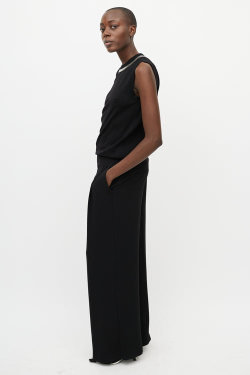 Dolce & Gabbana Black Wool & Silver Collar Top