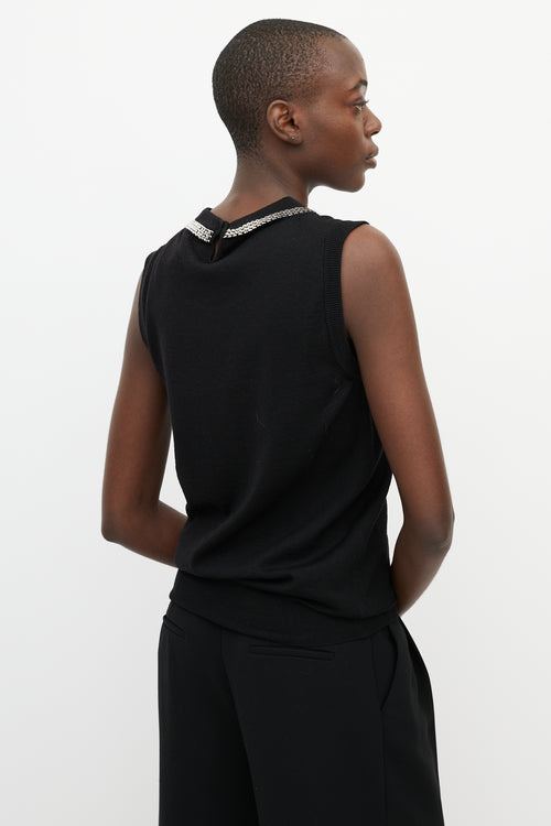 Dolce & Gabbana Black Wool & Silver Collar Top