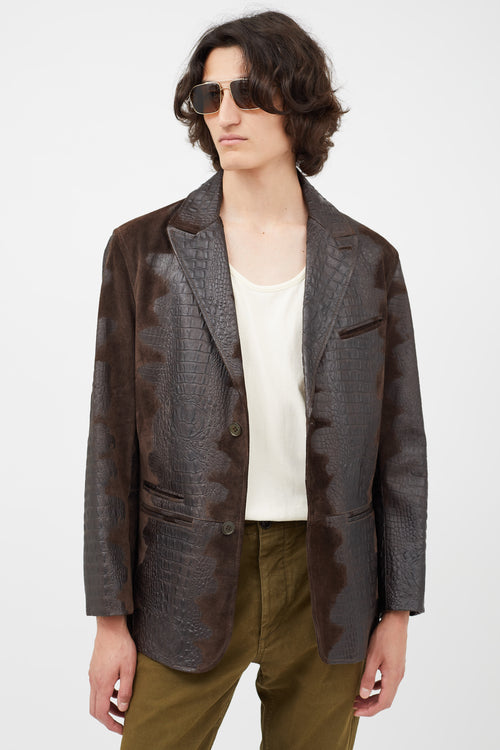 Dolce & Gabbana Brown Embossed Leather Blazer