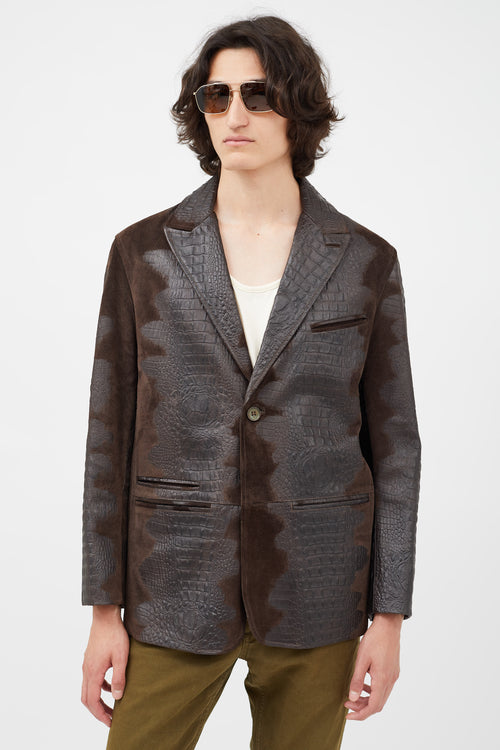 Dolce & Gabbana Brown Embossed Leather Blazer